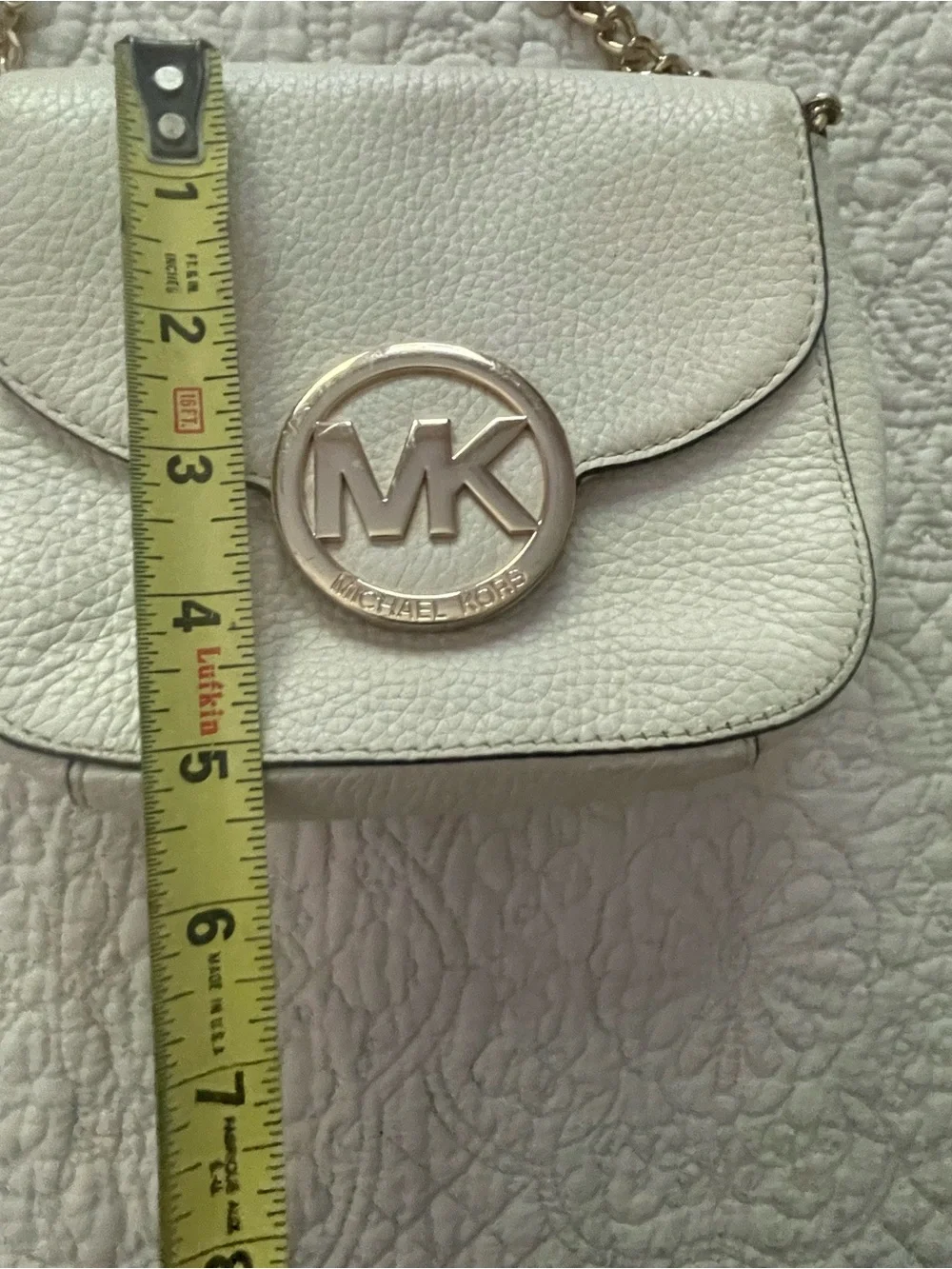 Michael Kors Cream Pebbled Leather MK Logo Crossbody